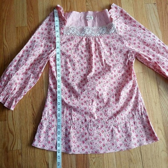 Vintage Ditsy Floral Long Sleeve Print Feminine Square Neck Lace Trim - Picture 13 of 16